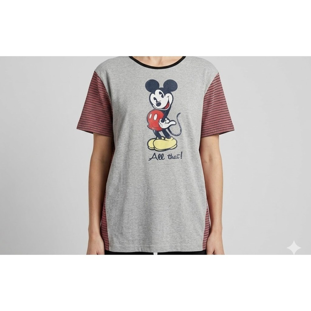 Mickey Unlimited Vintage Mickey Graphic Tunic Tee Striped Y2K Top *SZ 26/28 3X